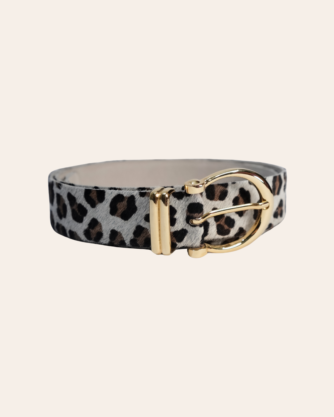Correa Hebilla Clásica Dorada - Pelo leopardo blanco