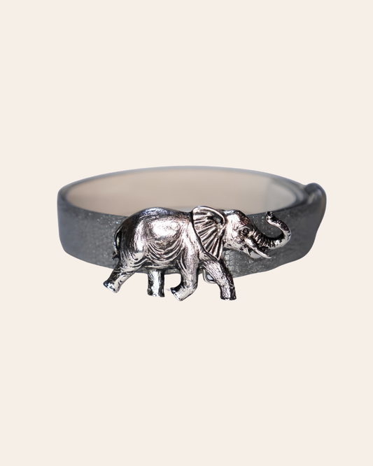 Correa Elefante Plateado - Cuero plomo