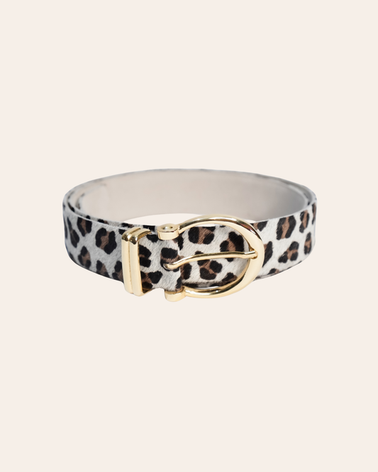 Correa Hebilla Clásica Dorada - Pelo leopardo blanco